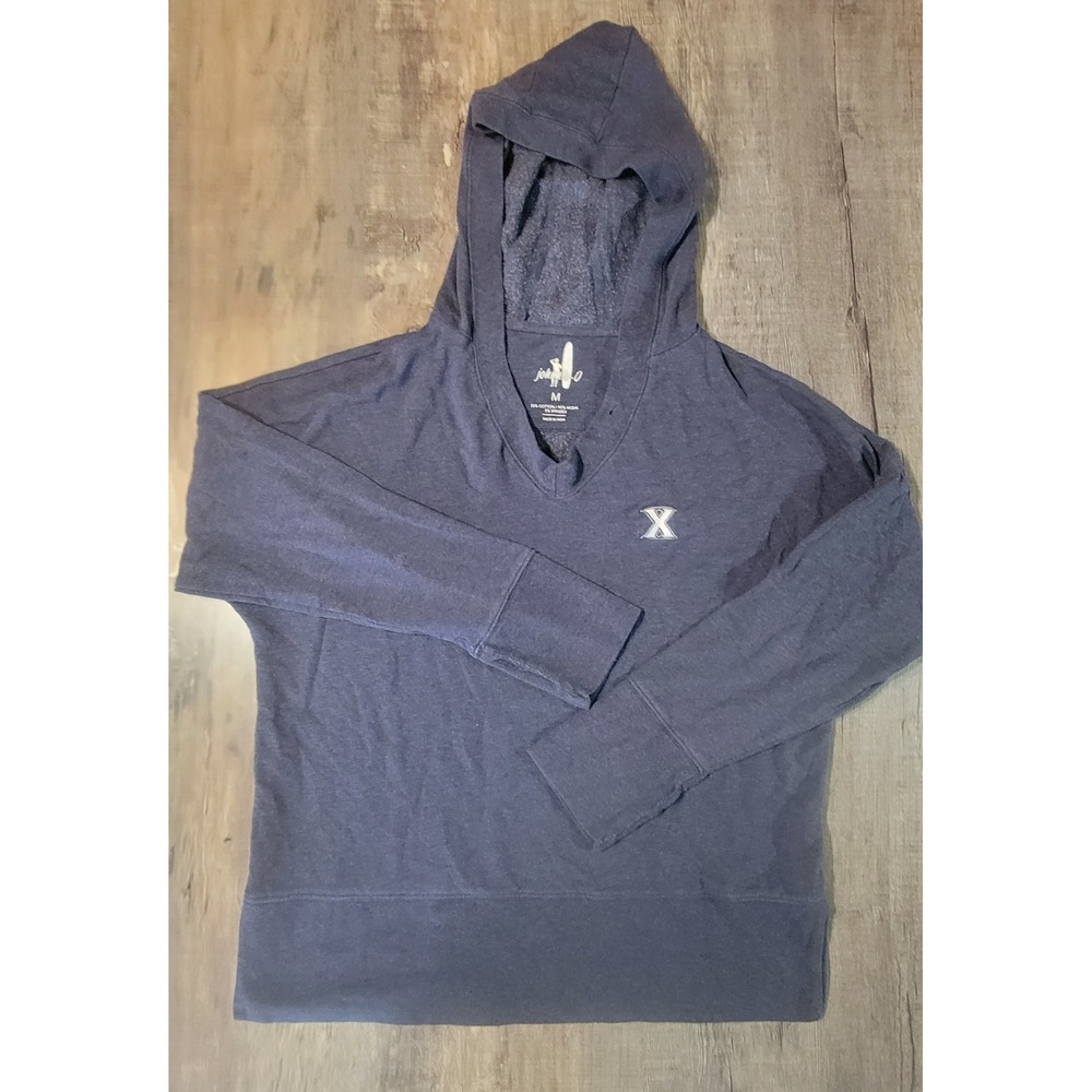 Johnnie-O Mens Navy Heather V-Neck Hoodie Sweatshirt Size M Embroidered Xavier